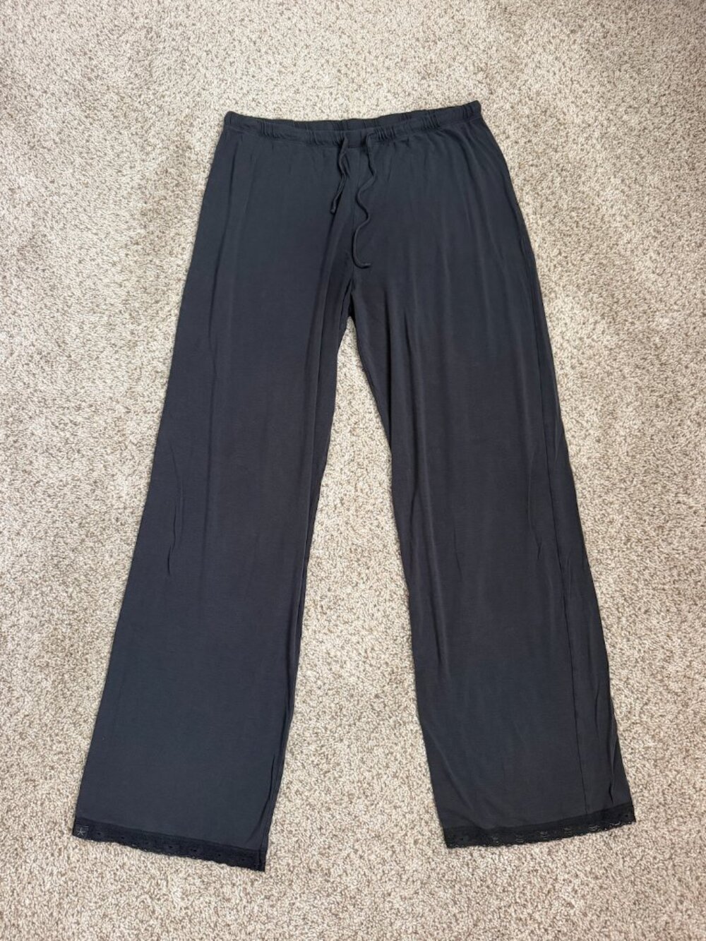 Barefoot Dreams sleep pants lace trim medium black cozy bottoms pajamas